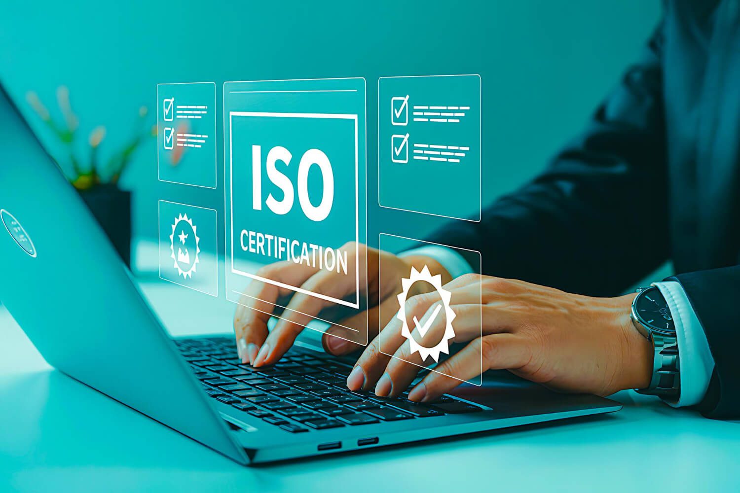 ISO certification review being carried out on a laptop